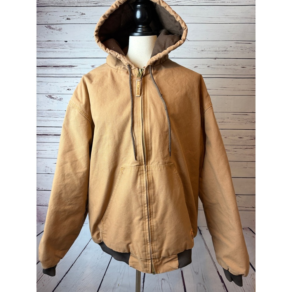 Berne HJ51BD‎ Hooded Work Jacket Mens 2XL Tan Cotton Duck Canvas Heavyweight XXL
